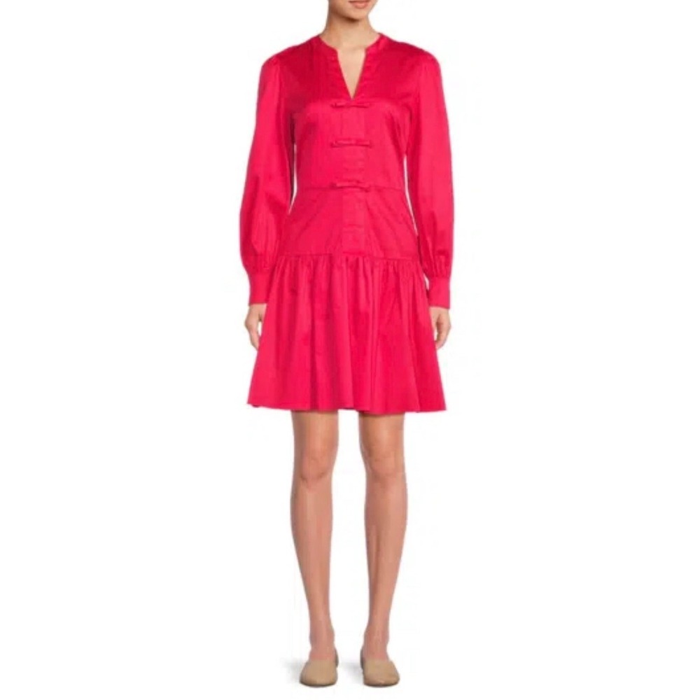 Karl Lagerfeld Paris‎ Hot Pink Bow Front Ruffle Mini Dress Size 6 NEW